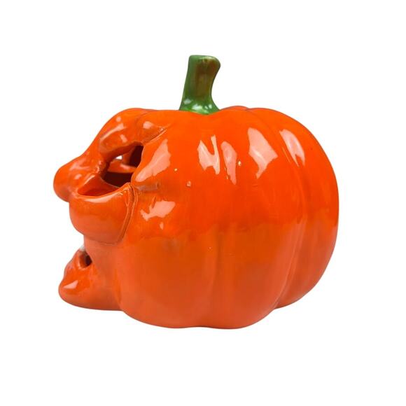 Vintage Dept 56 Halloween Pumpkin Head Jack O Lantern Ceramic Candle Holder - Picture 2 of 5
